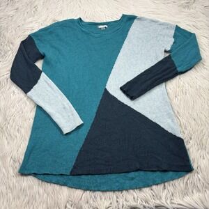 Smartwool Women's XL Green Color Block Ribbed Knit Sweater Merino Wool Blend